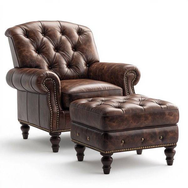 Astoria Grand Deep Button Leather Sofa with ottoman Wayfair